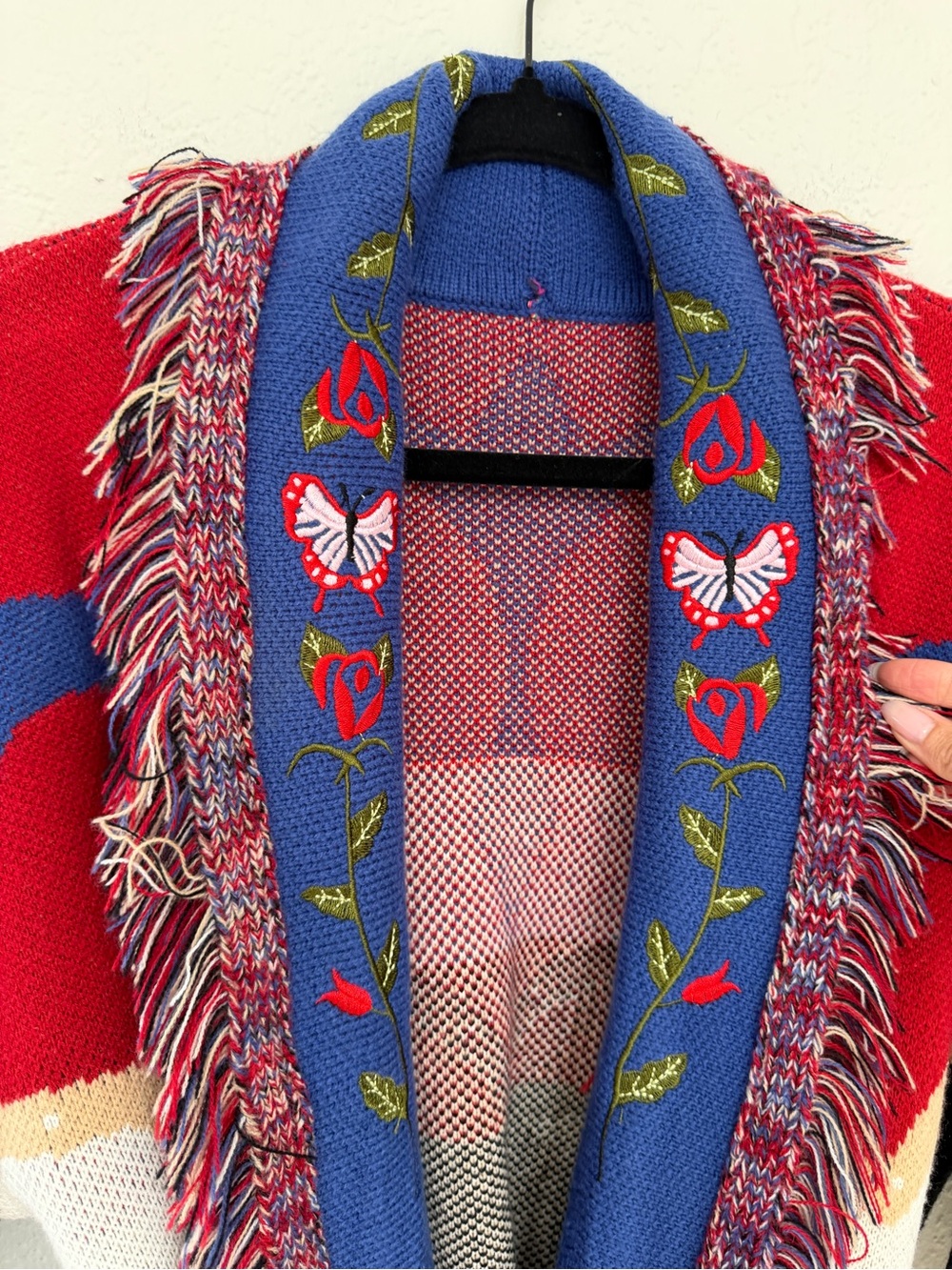 FRINGED cow print colorful oversized fringed belted cardigan sweater / S - Picture 3 of 12